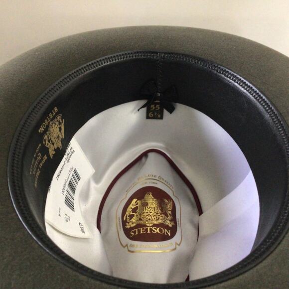 Stetson Temple Royal Deluxe Fur Felt Fedora Hat Sage Size 6 7/8 Feather Accent - Picture 6 of 8